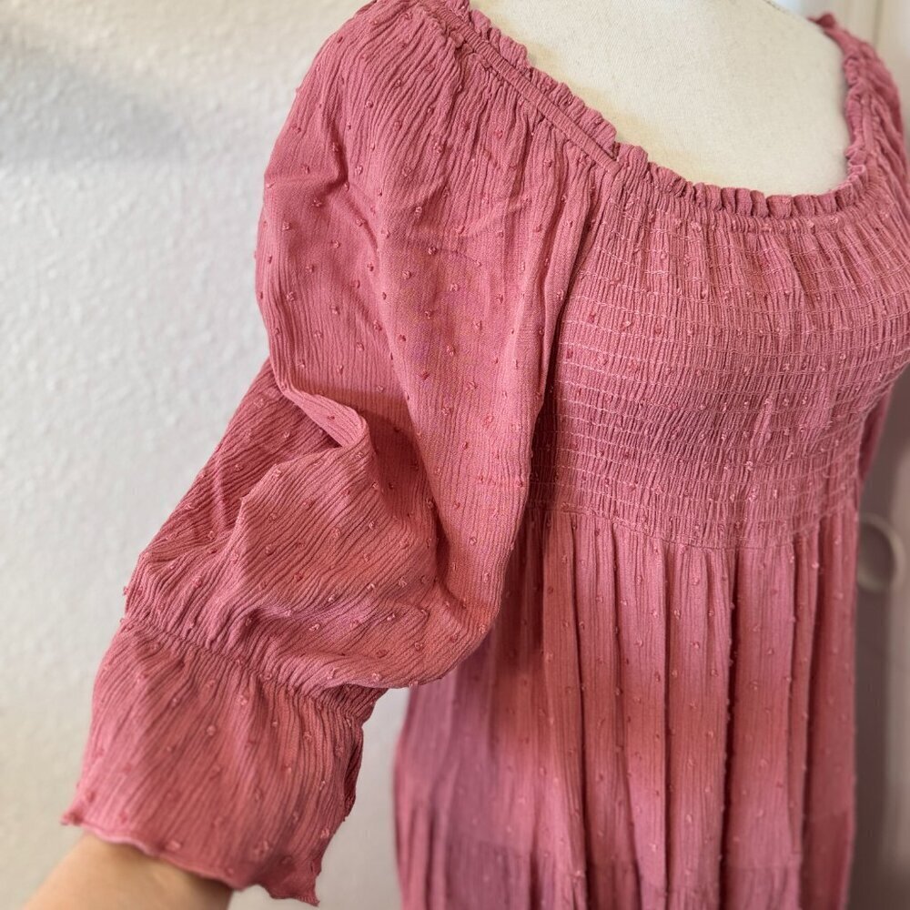 Lapis & Lillies Cottage Dress Women's Size Large Pink Midi Length Smocking JCD - Picture 3 of 9